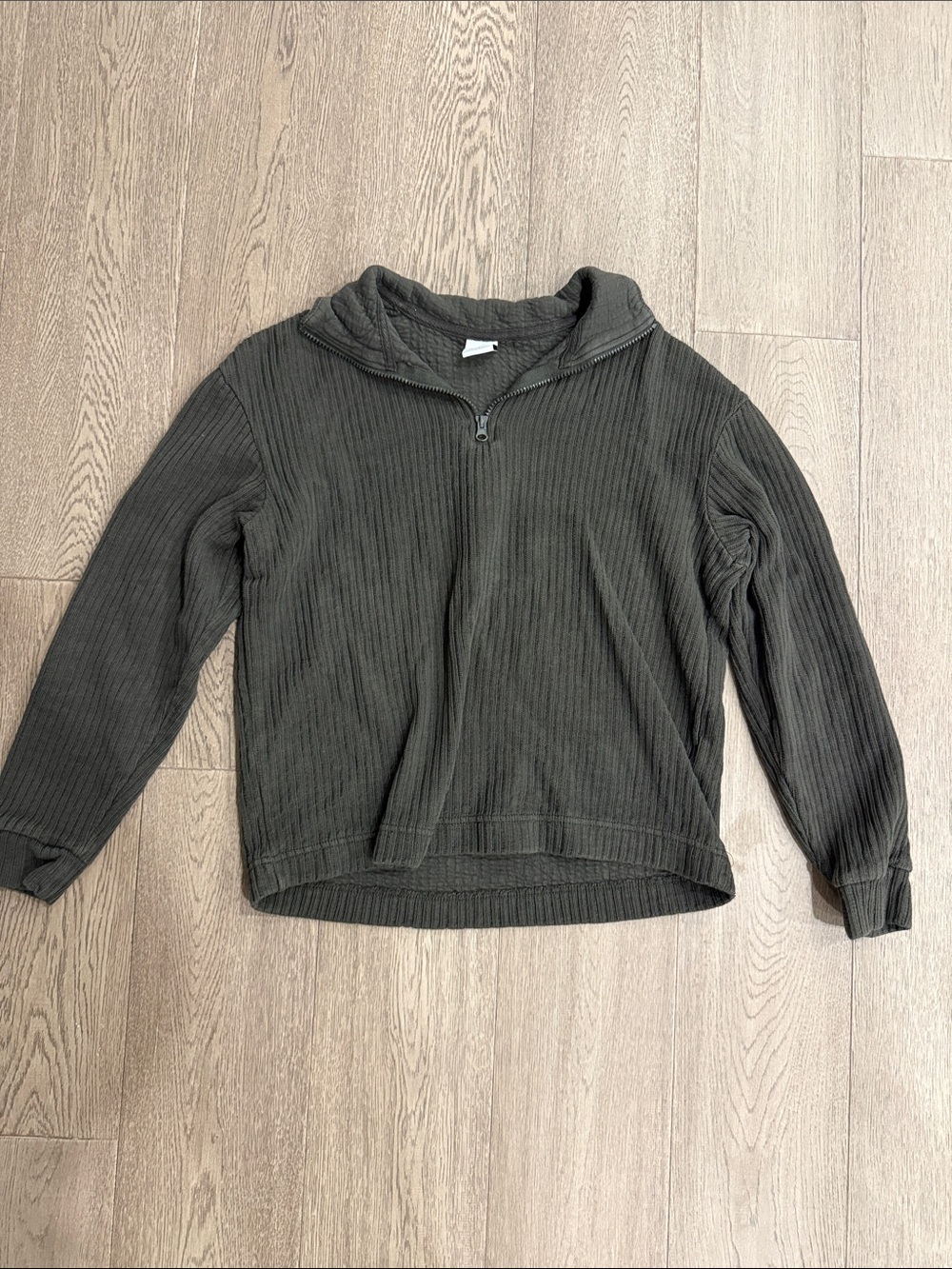 Zara Men's Olive Ribbed V-Neck Half-Zip Sweater